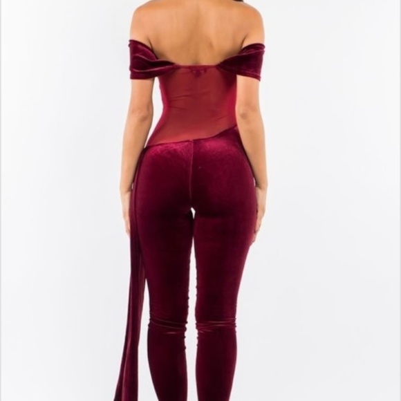 Velvet Burgundy Jumpsuit. Small, Medium, Large - Picture 4 of 4